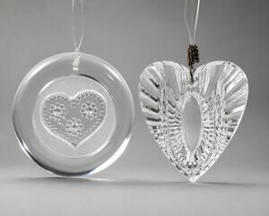 Waterford Crystal Heart Ornament + Nybro Glasbruk Heart Glass Ornament Pair